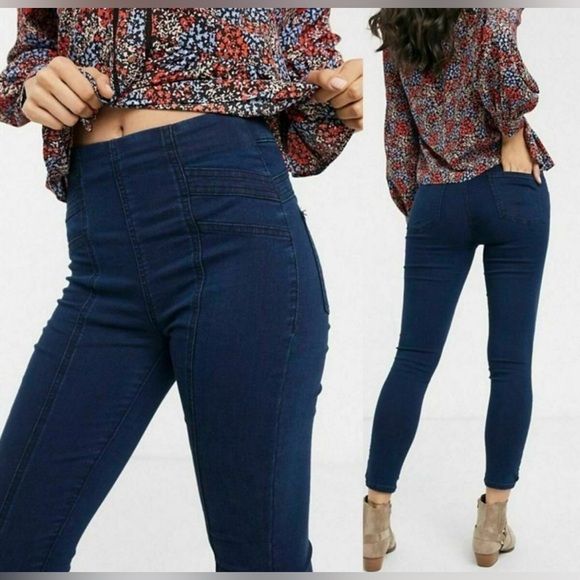 FREE PEOPLE‎ FEEL ALRIGHT STARGIRL SKINNY SOFT STRETCH NAVY JEANS. 28. - Picture 1 of 5
